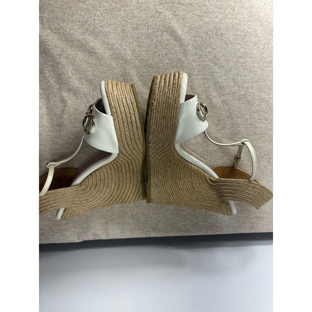 GUCCI  Women’s Horsebit Wedge High Heel Ankle Strap Cream Sandals 388866 Sz 36 - Picture 11 of 15